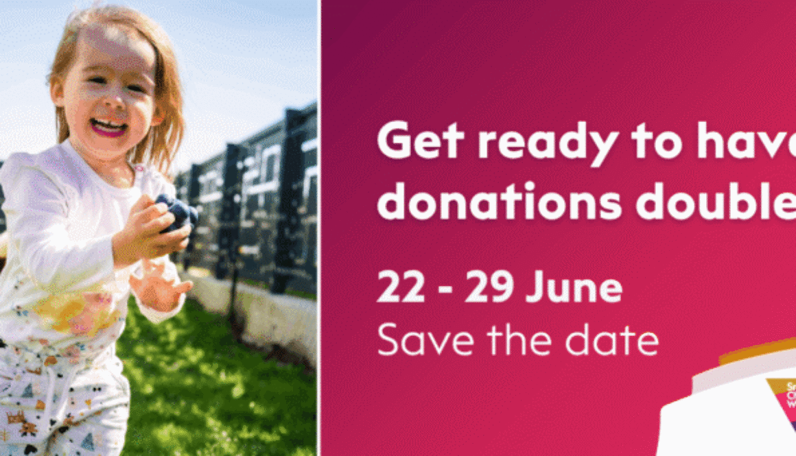 Small Charities week header. A young girl and a dog running outside with a save the data fundraising message